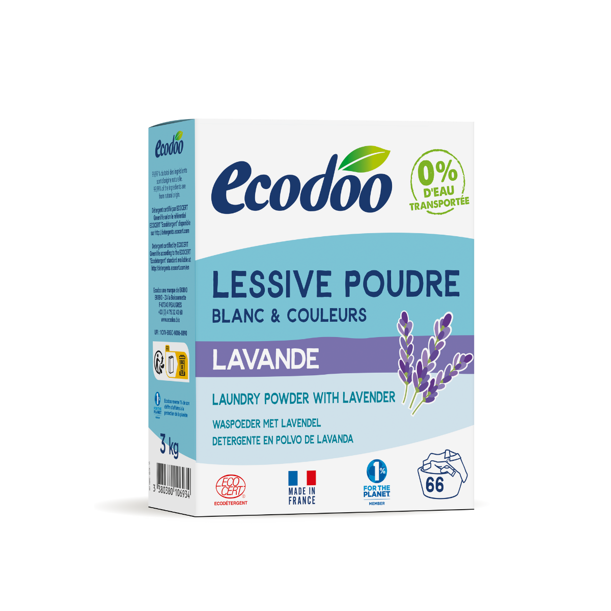 Ecodoo pyykinpesujauhe laventeli 3 kg tiiviste, 66 pesua / Vastaa 9 kg perinteistä jauhetta