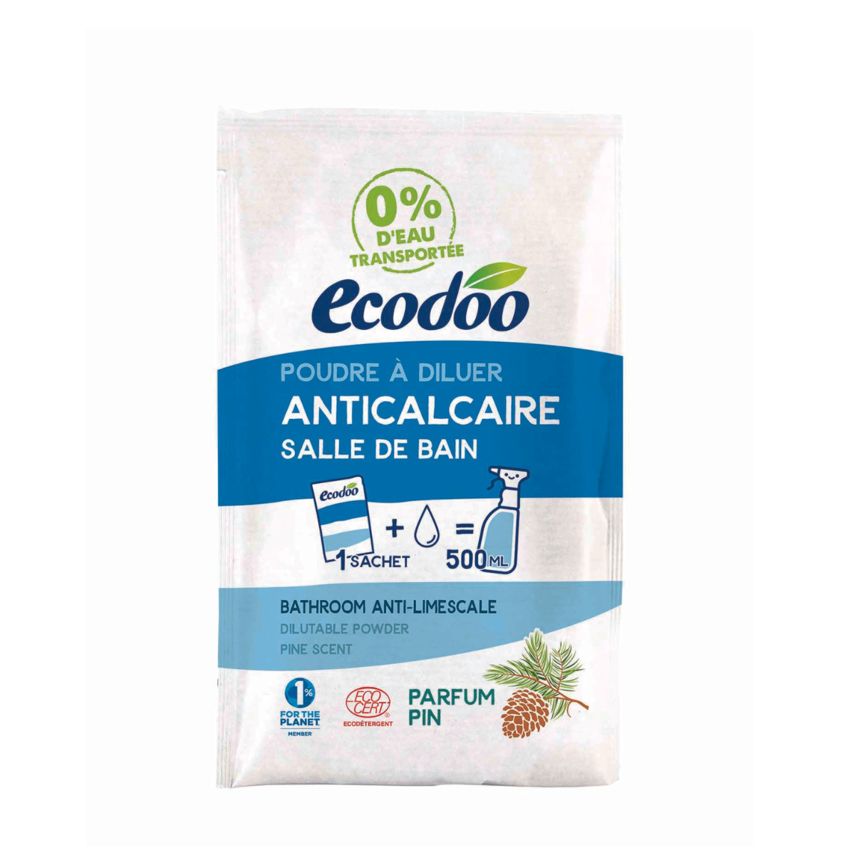 Ecodoo Anti-Limescale kylpyhuoneen puhdistusaine täyttöpakkaus jauheena 20 g