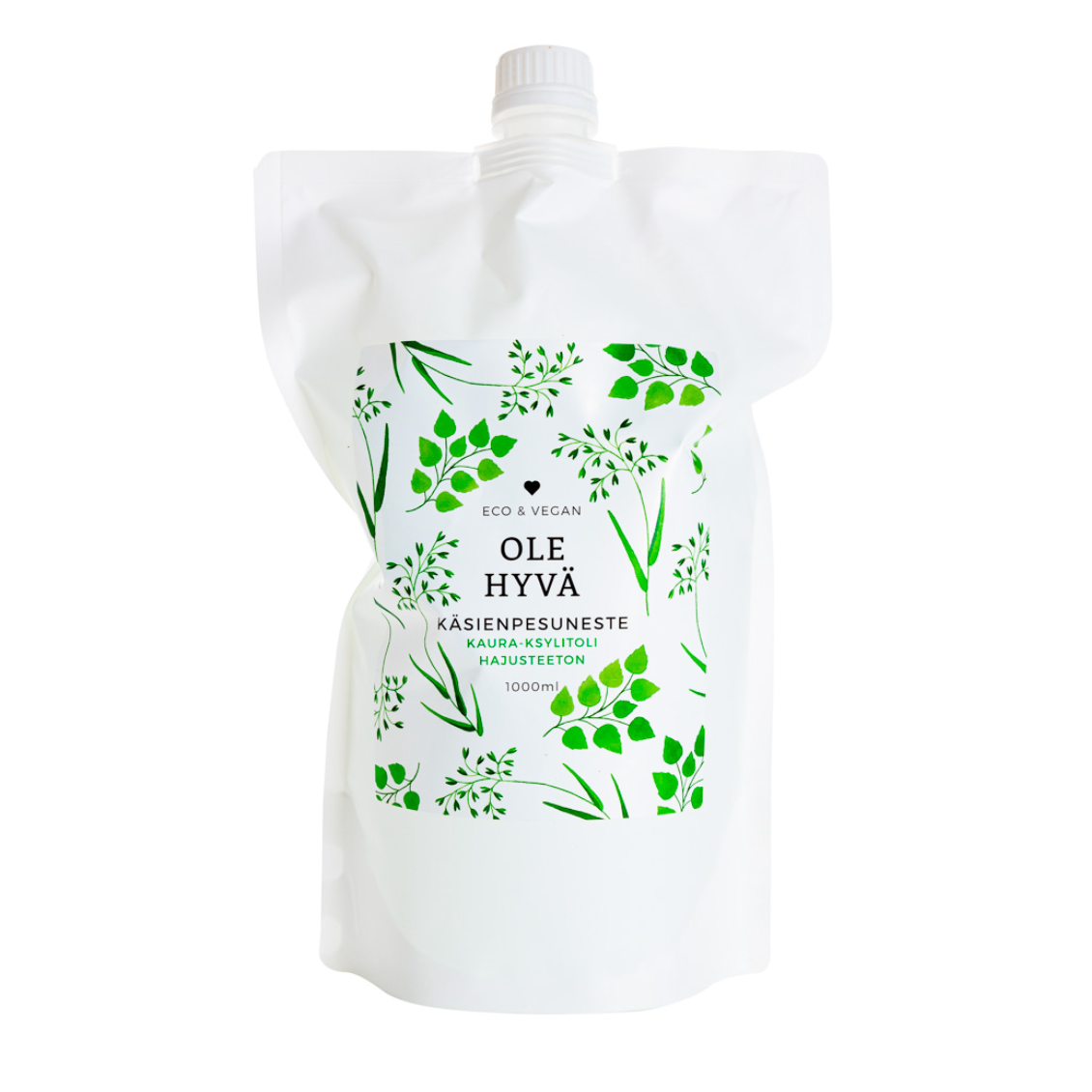 Ole Hyvä hajusteeton käsienpesuneste kaura-ksylitoli täyttöpussi, 1000 ml
