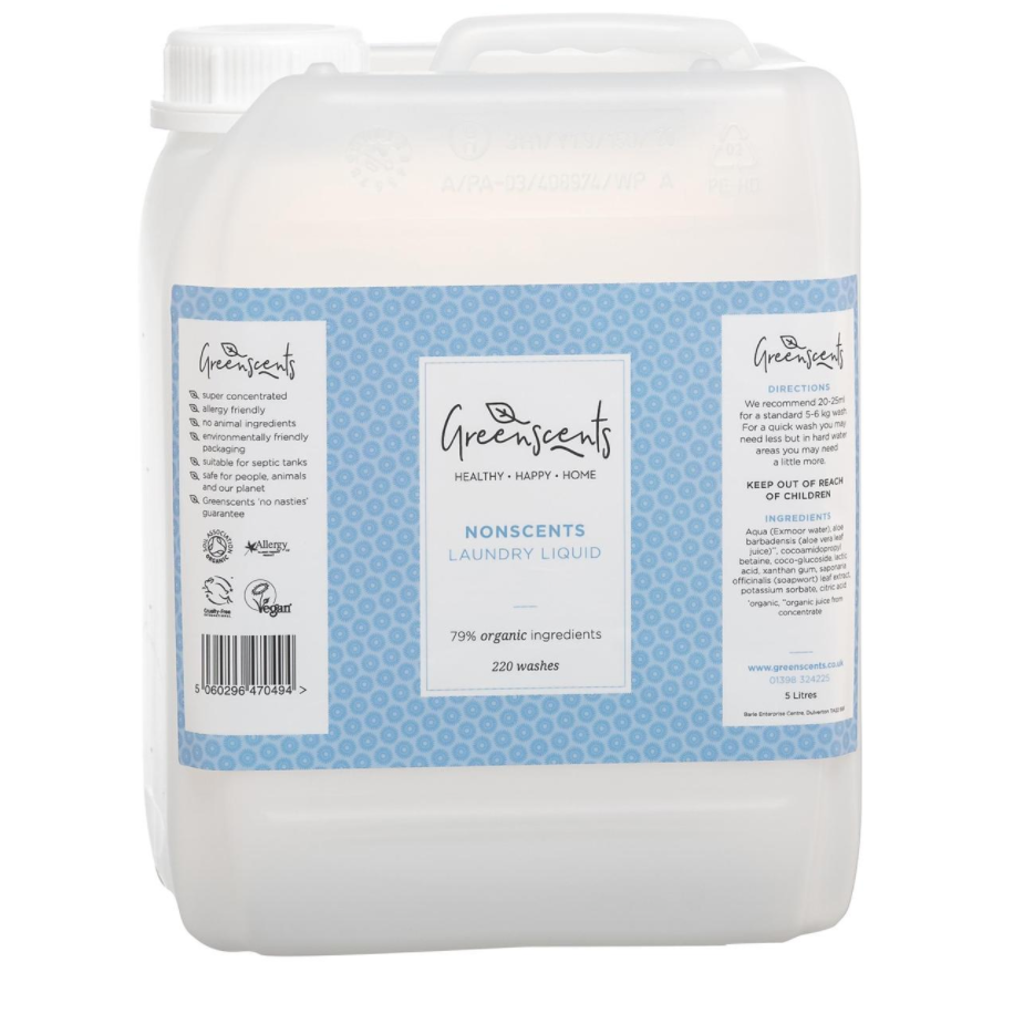 Greenscents hajusteeton pyykinpesuaine täyttöpakkaus, 5 l