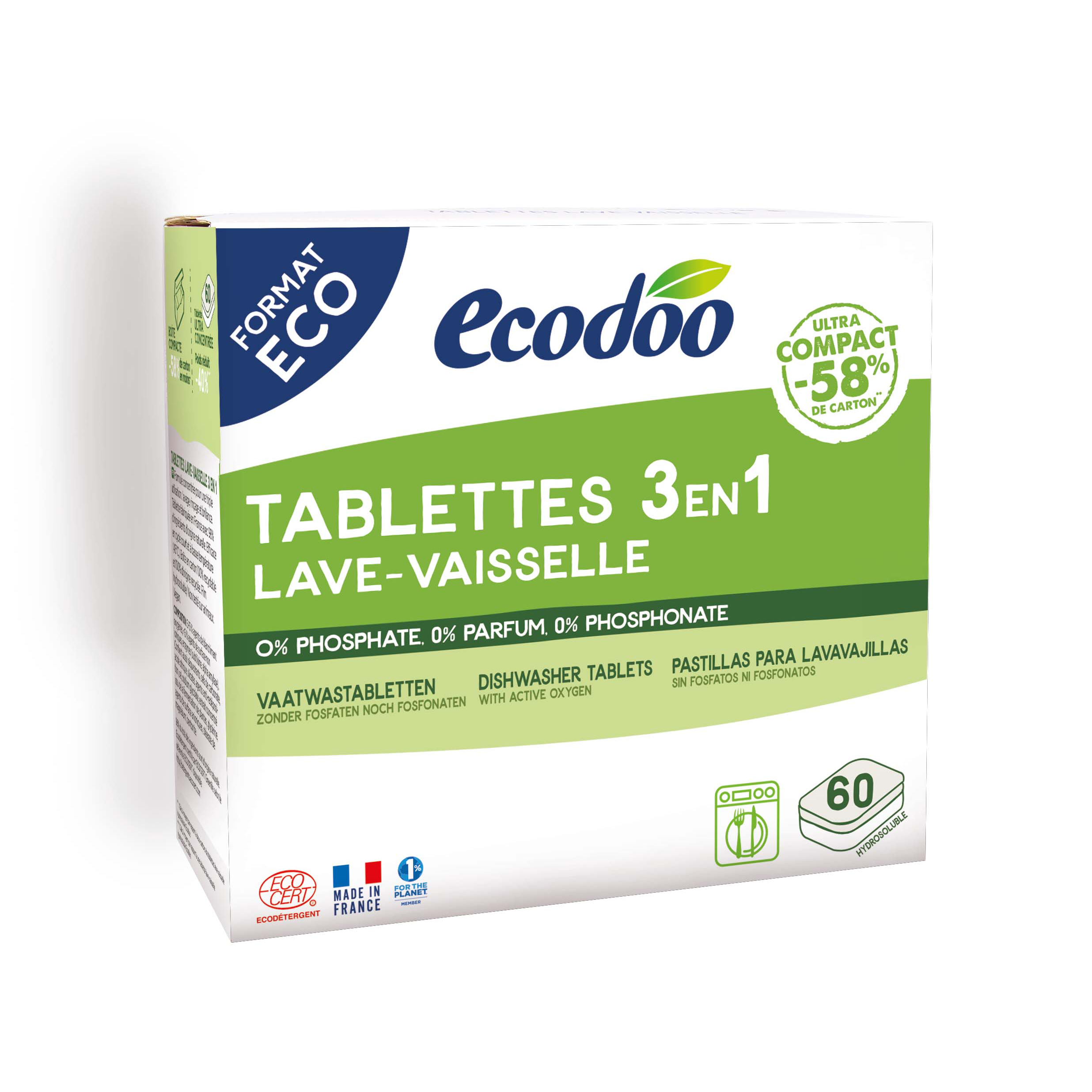 Ecodoo 3in1 astianpesutabletit, säästöpakkaus 60 kpl